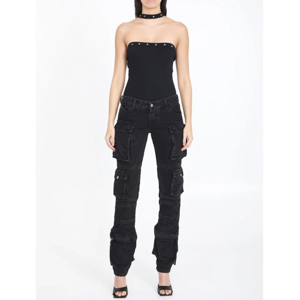 NWOT The Attico Essie Low Rise Tapered Cargo Jeans Black Denim 25 XS - Picture 12 of 14